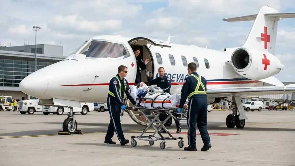 Avion sanitaire medicalise utilise pour un rapatriement sanitaire